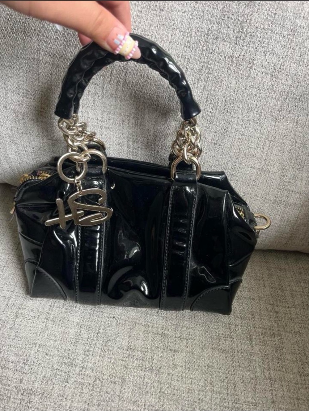 HS Patent Leather Top-Handle Bag - Black
